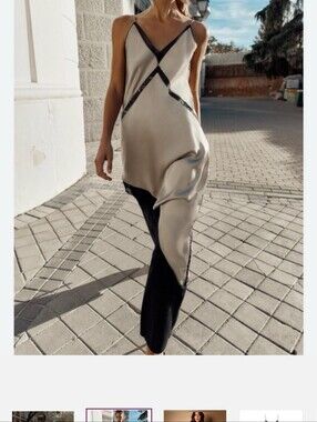 Zara M Slip Dress with Black Trim in Taupe